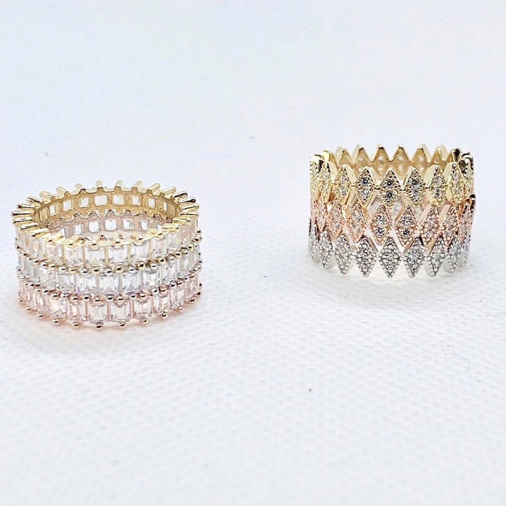 925 Sterling Silver TRI-COLOR STACKABLE RINGS BAND